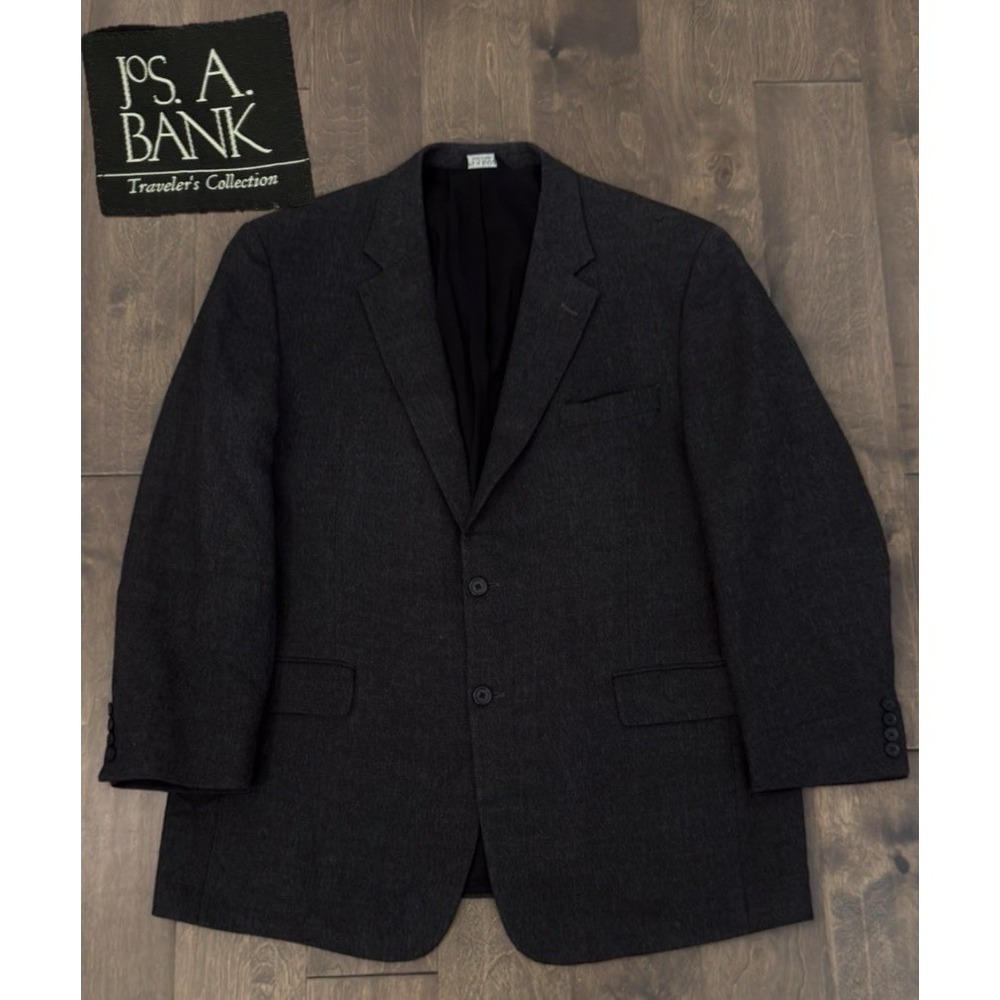 Jos A Bank Mens Size 46R 100% Wool Blazer Suit Jacket Dark Grey Two Button